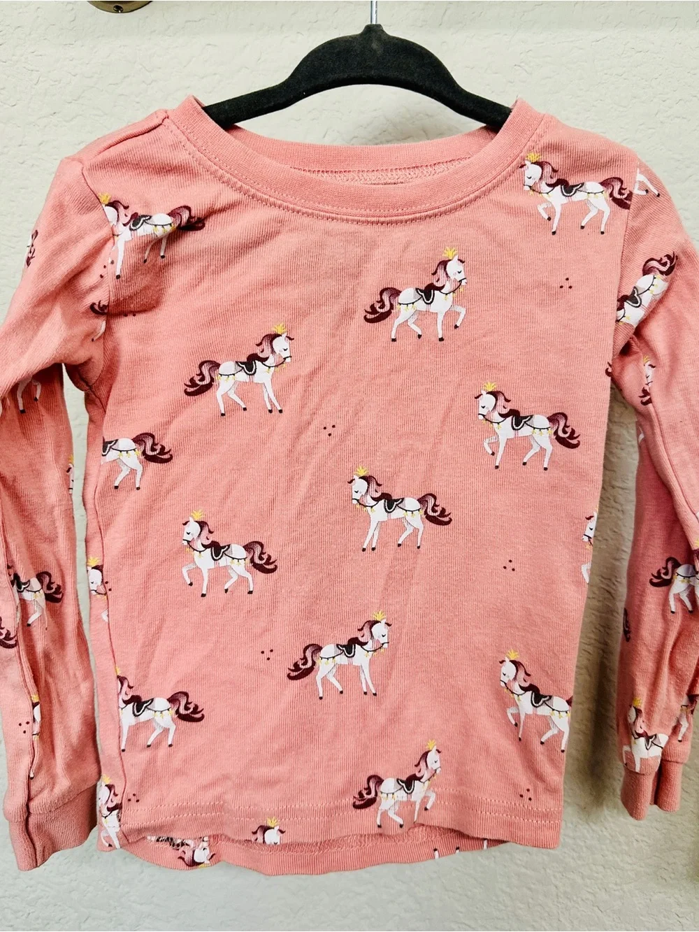 Petit Lem Pink Long-Sleeve Tee with White Unicorn Print